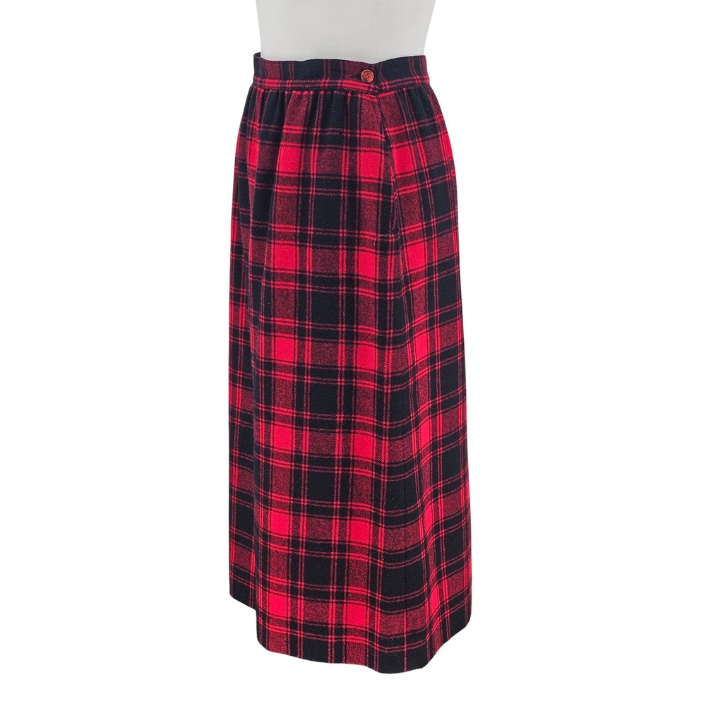 Vintage 70s Pendleton Wool Skirt 10 Red Black Plaid Tartan Midi USA Heritage - Picture 3 of 11